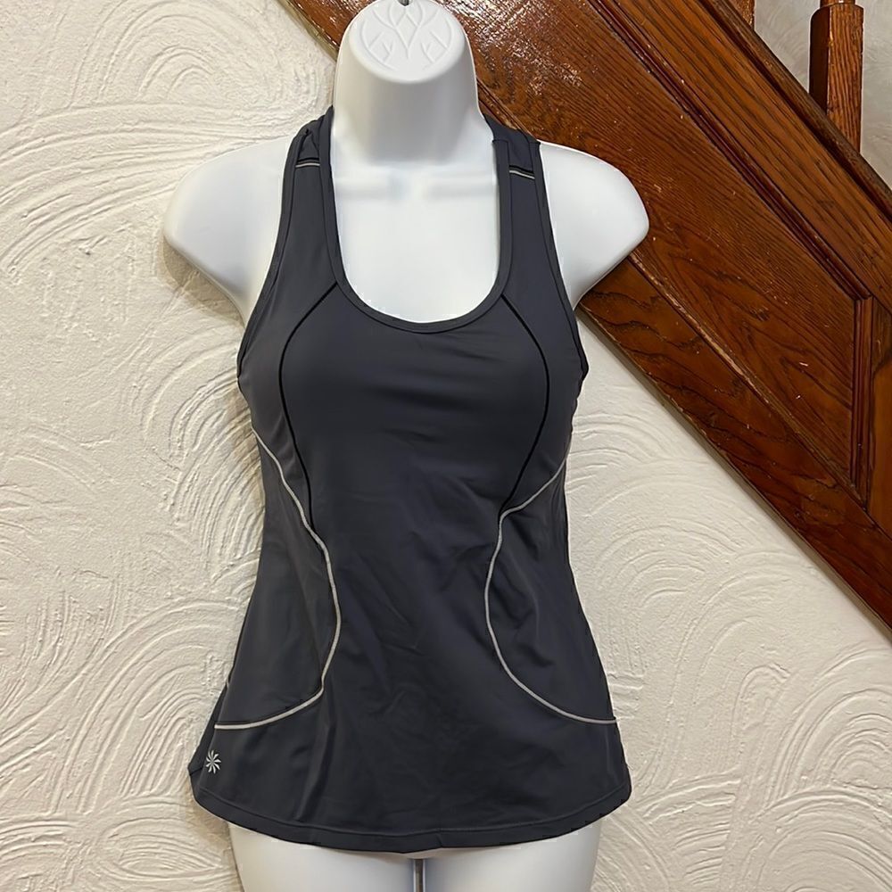 Athleta Tank Top Womens Small Gray Racerback Built-in Bra Zipper Pocket 861822 S